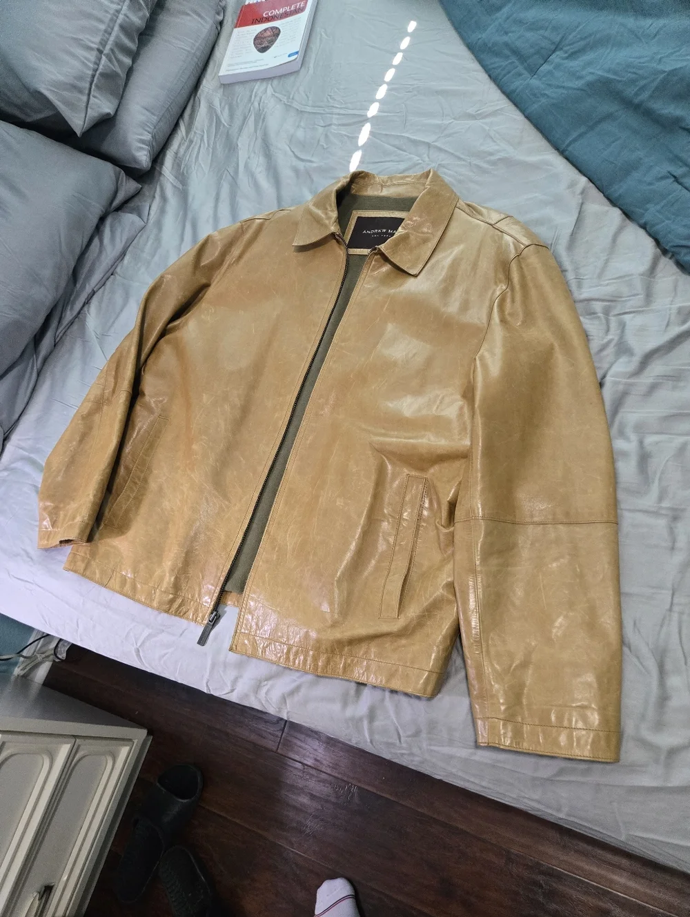 Andrew Marc Men's Light Brown Leather Bomber Jacket